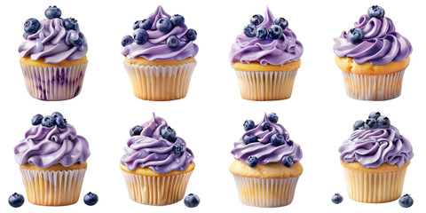 Set of Blueberry Muffin Yogurt With Blueberries isolated on transparent png background. Generative ai