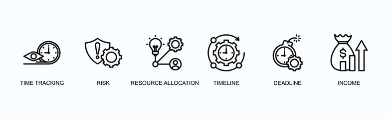 Deadline Management Banner Web Icon Vector Illustration Concept With Time Tracking, Risk, Resource Allocation, Timeline, Deadline, Income