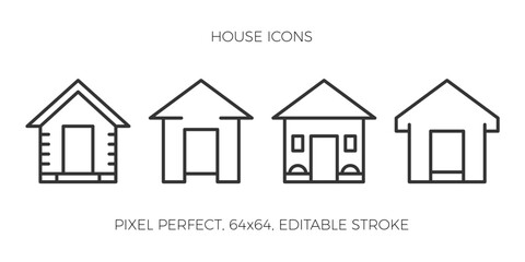 Four minimal house line icons, pixel perfect, vector eps10 illustration