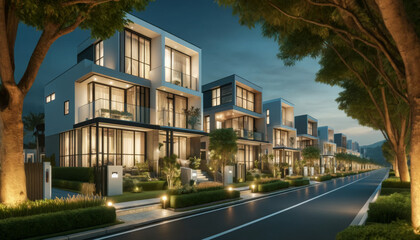 Modern Residential Street with Luxurious Contemporary Houses