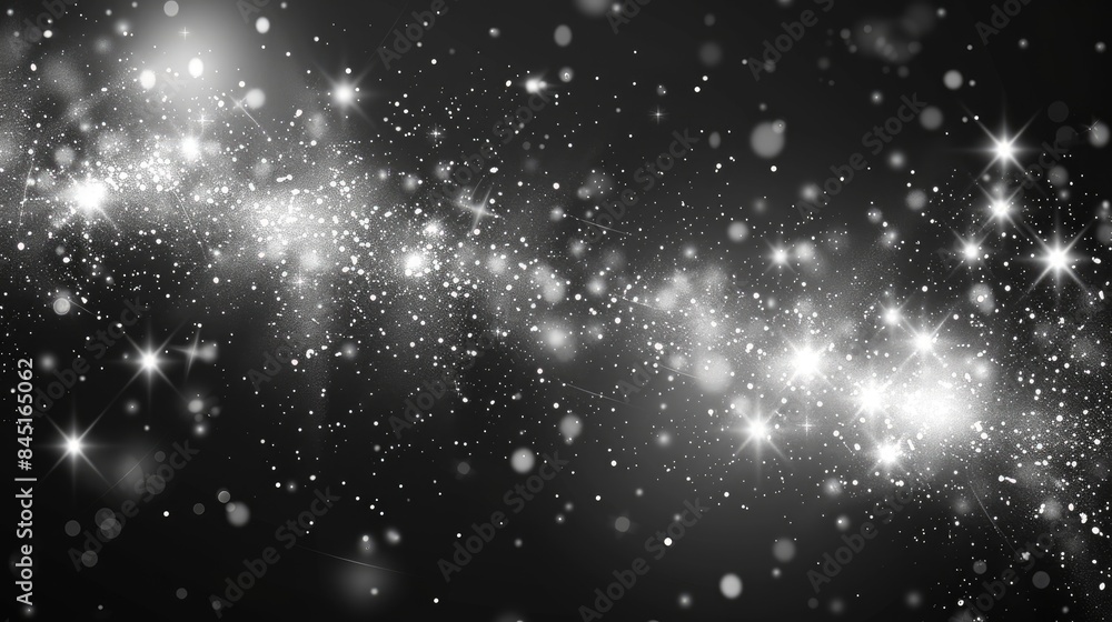 Poster magical shimmering particles white sparkles twinkle with a unique light display