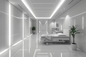 Spacious and Modern Office Interior with Clean White Walls and Bright Lighting, Professional and Contemporary Work Environment