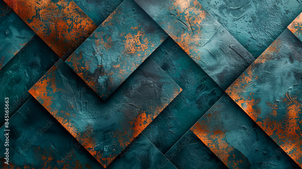 Poster abstract teal and copper textured background with geometric pattern for modern design projects, bran
