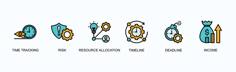 Deadline Management Banner Web Icon Vector Illustration Concept With Time Tracking, Risk, Resource Allocation, Timeline, Deadline, Income
