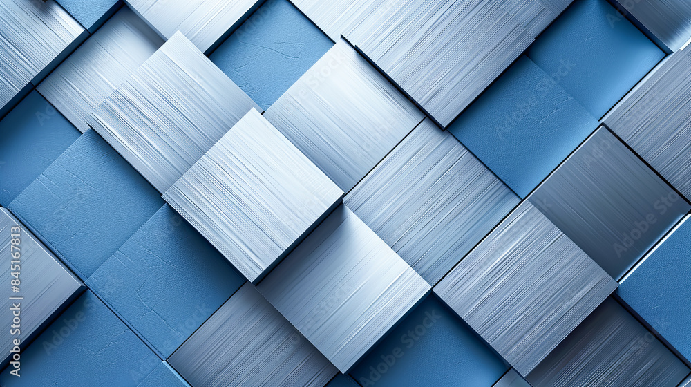 Poster abstract background of 3d geometric cubes in blue and gray color scheme with brushed metal texture d