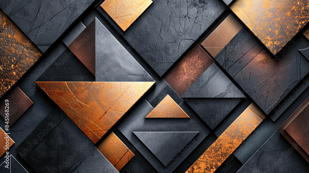 Poster abstract geometric dark and gold texture background - modern luxury design elements - 3d rendered im