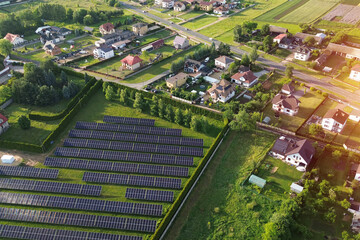 Sustainable Residential Area with Solar Panels Plant Aerial View