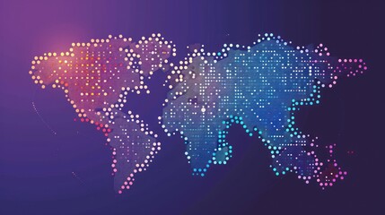 Craft an eye-catching stock photo that captures the essence of global innovation, featuring a creative world map vector made up of vibrant dots and points, symbolizing creativity and progress.