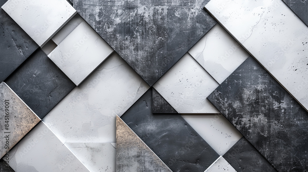 Aufkleber abstract geometric concrete wall background with black and white square and rectangular shapes in mo