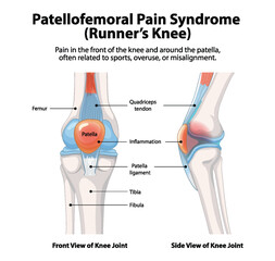 Detailed diagram of knee joint with inflammation