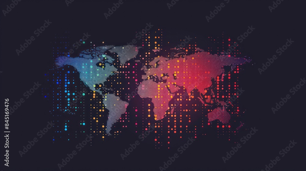 Aufkleber create a visually striking stock photo featuring a world map vector composed of colorful dots and po