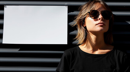 Stylish Woman Wearing Sunglasses Against Minimalistic Backdrop - Perfect for Fashion Campaigns, Advertising, and Editorial Design