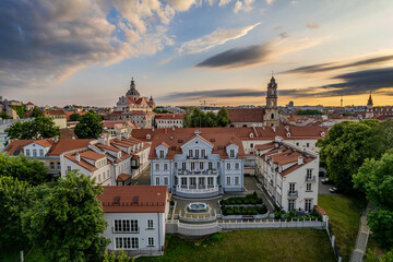Obraz premium Aerial summer evening sunset view of Vilnius old town, Lithuania