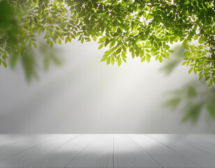 Stylish Studio Room with Leaves Shadow on Wall: Vector Mockup Backdrop