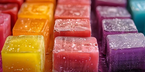 Closeup of colorful soap squares. Concept Soap bars, Closeup photography, Colorful products, Bathroom essentials, Handcrafted items