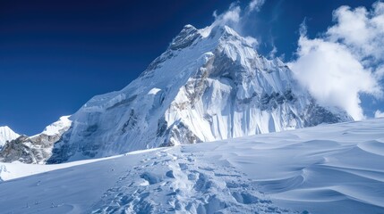 Obraz premium Stunning ice formation beneath the principal summit of the snowy peak