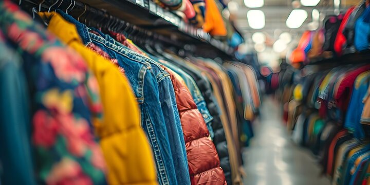 Secondhand fashion finds at a thrift shop for budgetconscious shoppers. Concept Thrift Shopping, Secondhand Fashion, Budget-Friendly Finds, Sustainable Style