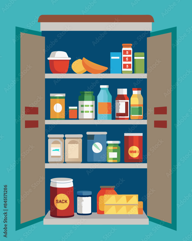 Aufkleber the kitchen pantry typically stocked with canned goods and rice now displaying mostly empty shelves 