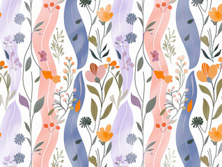 Seamless Floral Pattern With Abstract Wavy Shapes, Delicate Pastel Color Palette, Modern Botanical Design, Floral Background, Nature Inspired Art, Decorative Pattern, Spring Summer Vibes