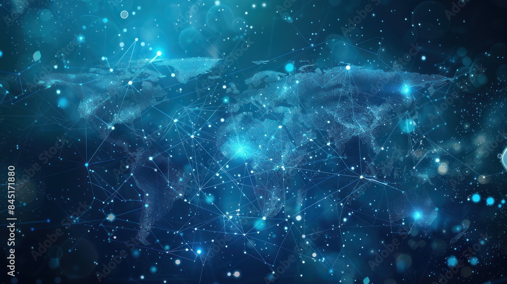Poster visualize the concept of globalization with a striking stock photo featuring a world map vector comp