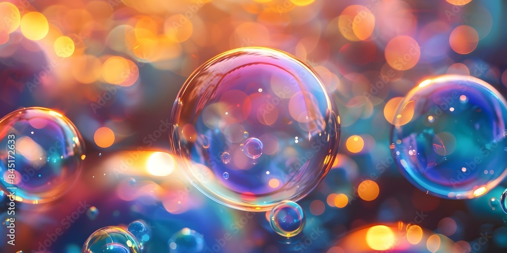 Poster realistic colored bubbles in aipowered cleaning simulation. concept ai-powered cleaning simulation, 