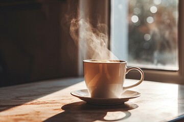 Cup of coffee on a table minimalistic style