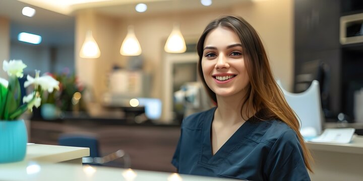 Receptionist at a medical center. Concept Scheduling appointments, Patient check-in, Medical records management, Insurance verification, Customer service