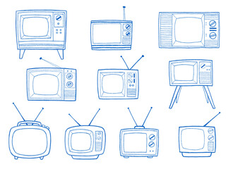 Set of Doodle Television. Colored Pencil Retro TV