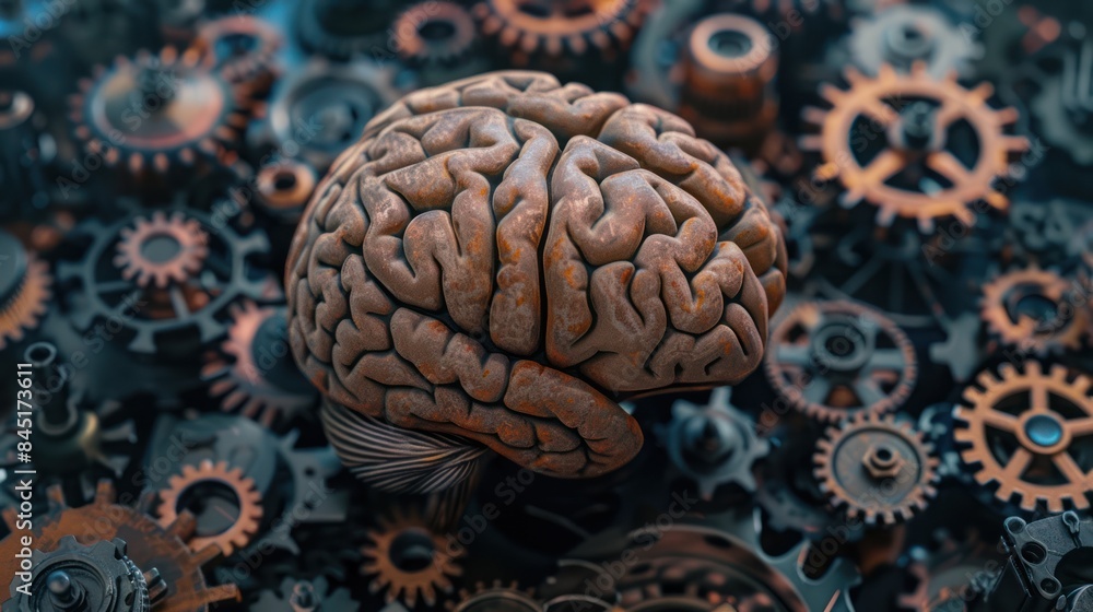 Poster illustrate the synergy between human cognition and technological progress with a captivating stock p
