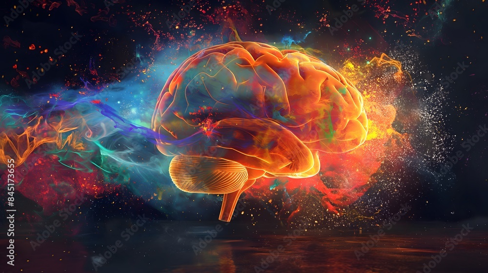 Wall mural 5. picture a thought-provoking concept art piece illustrating the explosion of a human brain as it b - Wall murals