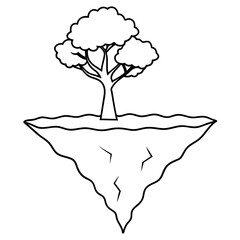 Silhouette of a tree with floating Island - Vector design and illustration - Digital vector - Latest vector - Premium Victor