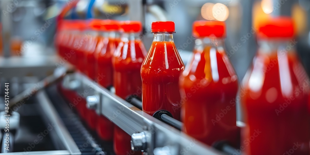 Aufkleber streamlined ketchup bottling in a factory production line for optimal efficiency. concept factory au