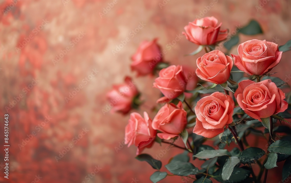 Poster a bouquet of pink roses is displayed in a vase. the roses are arranged in a way that they are all fa