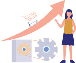 The girl is showing the sale increase.