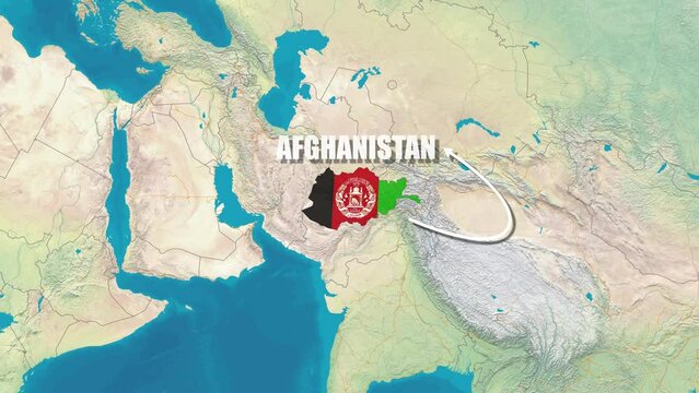 Afghanistan Map Animation Flag Effect and stroke line with title Animation world map