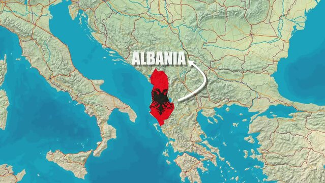Albania Map Animation Flag Effect and stroke line with title Animation world map