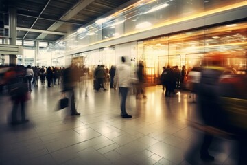 Busy Airport Scene with Travelers on the Move Generative AI