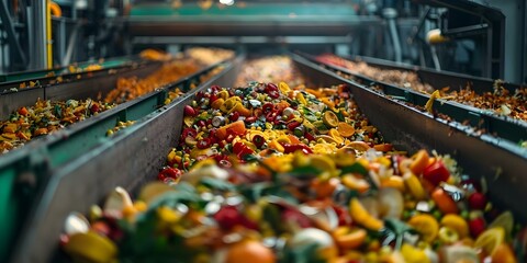 Food waste trucked to recycling plant converted to biofuel reducing waste transport emissions. Concept Waste Management, Recycling, Biofuel Production, Emissions Reduction