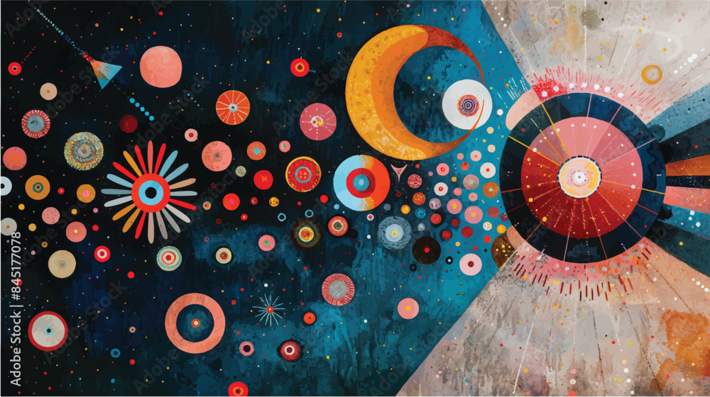 Canvas Prints A vibrant abstract painting featuring various colorful circles and geometric shapes