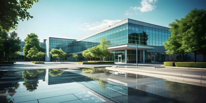 Modern corporate building designed for universities schools and businesses with versatile facilities. Concept Architectural Design, Educational Facilities, Commercial Spaces, Modern Structures