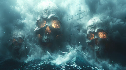 Fototapeta premium pirate ghosts in the scary sea