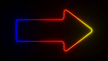 neon arrow on dark background. 3D illustration