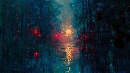 Abstract Olpntng style night oil painting heavy strokes paint, Generative AI illustration