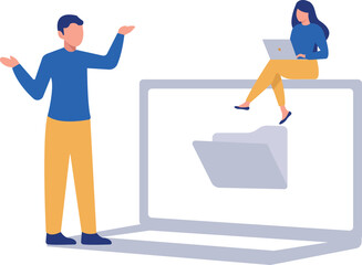 A boy is talking to the girl about business.