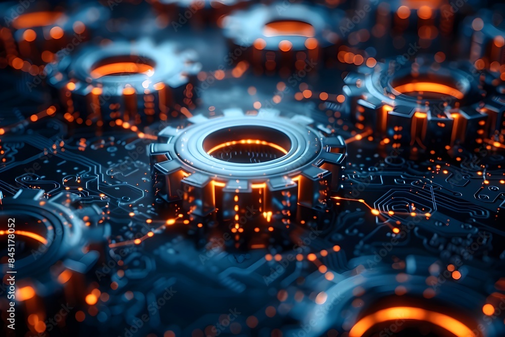 Poster interconnected gears representing integrated crm data and systems