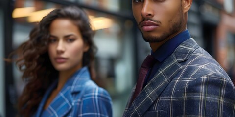 Elegantly dressed individuals with darker skin tones. Concept Formal Fashion, Elegant Attire, Dark Skin Tones