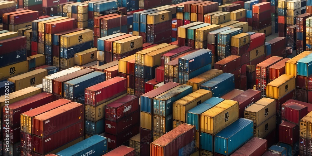 Aufkleber ows of cargo containers are stacked at a massive container port, creating a vibrant and bustling sce