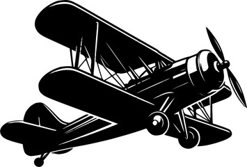 silhouette vintage airplane, biplane  © создать 8 углов