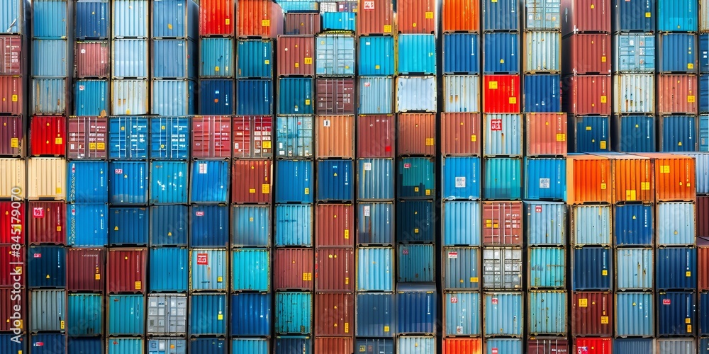 Poster rows of cargo containers rest top massive container port
