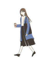 コーヒーを持って歩くおしゃれな女性